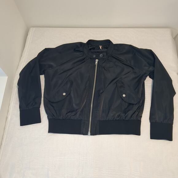 Free People Womens M Whimsigoth Bomber Jacket Midnight Black Streetwear Grunge - Picture 3 of 15